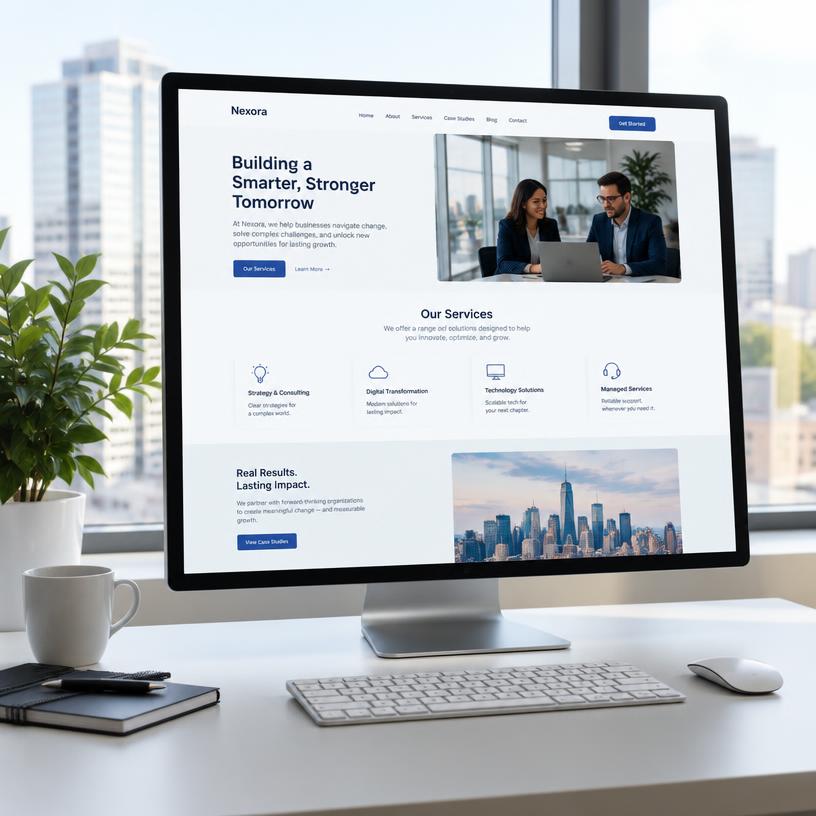 Computerscherm met een bedrijfswebsite