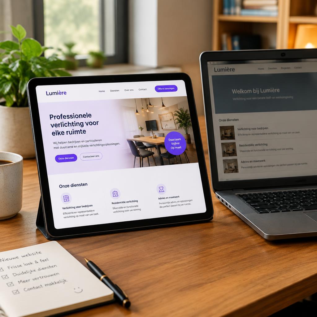 Tablet met een vernieuwde bedrijfswebsite